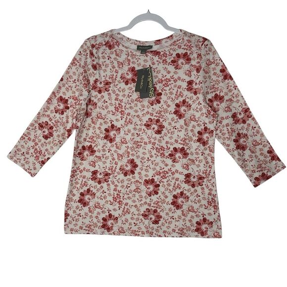 New Style & Co Blouse‎ Women Large Shirt Pull Over Flower Stretch Boho - Picture 1 of 9